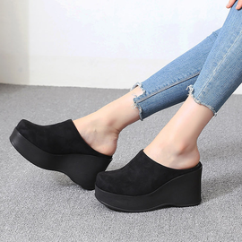 [GIRLS GOOB] Women's Comfortable Wedge Sandal Platform Slip-On Shoes, Synthetic Leather + Suede - Made in KOREA